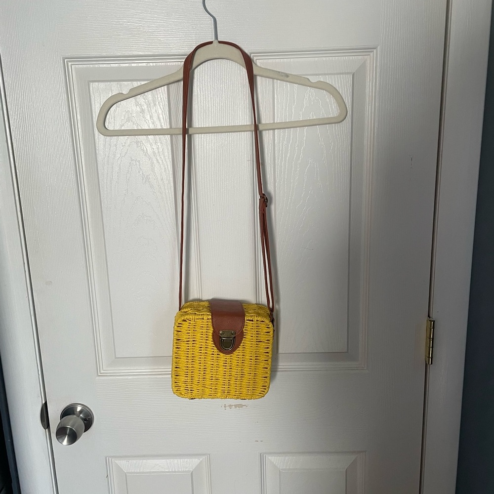 Yellow and Tan Woven Crossbody Bag